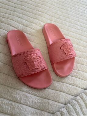 Versace Coral Pink Medusa Rubber Slide Sandals